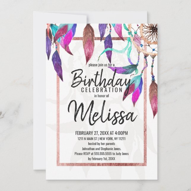 Invitation Boho Watercolor Dreamcatcher Rose Gold (Devant)