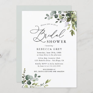 Invitation Boho Watercolor Dusty Blue Greenery Fête des marié