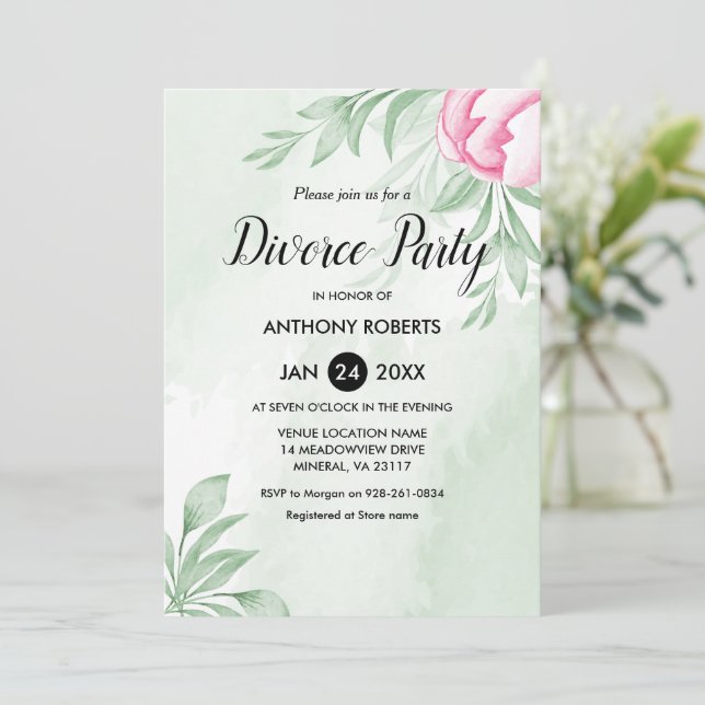 Invitation Boho Watercolor Eucalyptus Feuille Divorce Party (Debout devant)