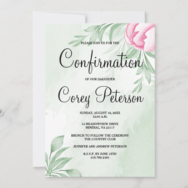 Invitation Boho Watercolor Eucalyptus Feuilles Confirmation (Devant)