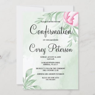 Invitation Boho Watercolor Eucalyptus Feuilles Confirmation