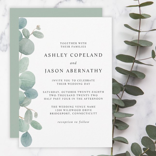 Invitation Boho Watercolor Eucalyptus Mariage frontalier (Créateur téléchargé)