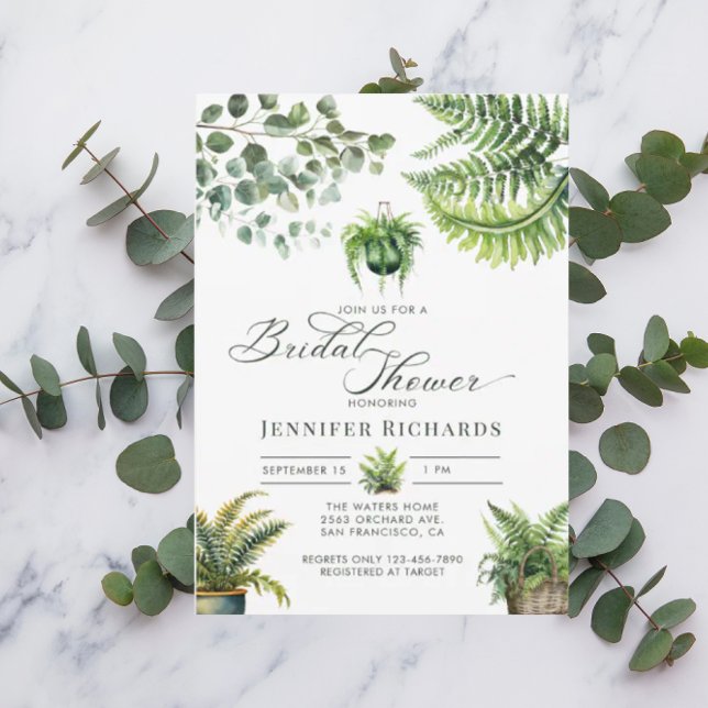 Invitation Boho Watercolor Fern Eucalyptus Fête des mariées (Créateur téléchargé)