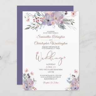 Invitation Boho Watercolor Fleur sauvage violet Mariage