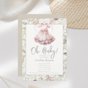 Invitation Boho Watercolor Fleurs Baby shower Robe Rose