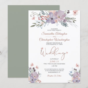 Invitation Boho Watercolor Fleurs sauvages violet vert Mariag