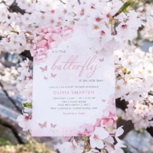 Invitation Boho Watercolor Floral Butterfly Girl Baby shower