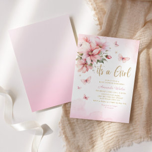 Invitation Boho Watercolor Floral Butterfly Girl Baby shower