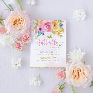 Invitation Boho Watercolor Floral Butterfly Girl Baby shower