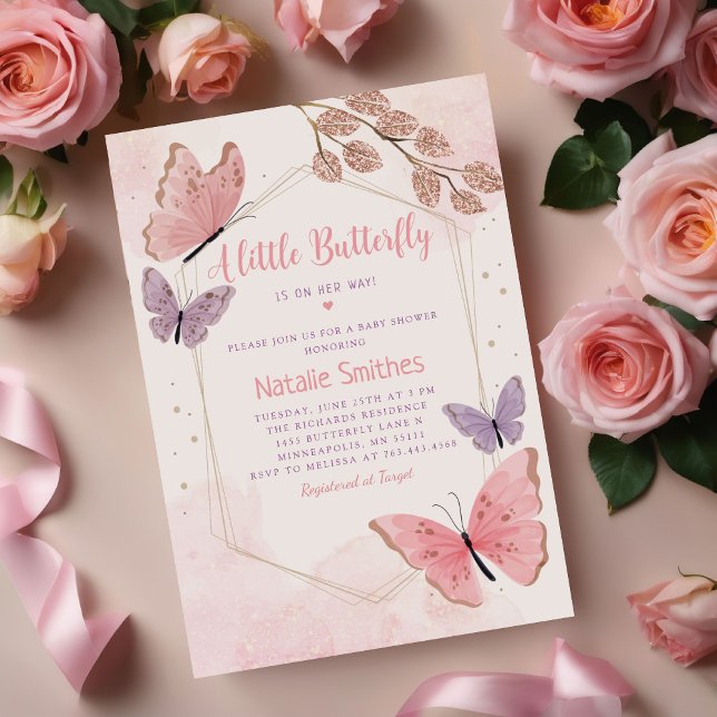 Invitation Boho Watercolor Floral Butterfly Girl Baby shower (Créateur téléchargé)