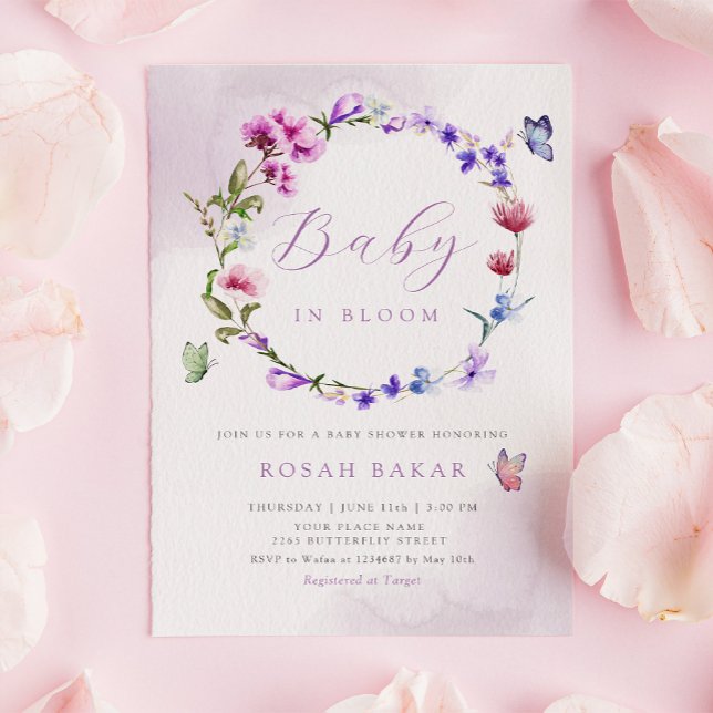 Invitation Boho Watercolor Floral Butterfly Girl Baby shower (Créateur téléchargé)
