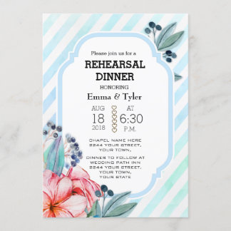 Invitation Boho Watercolor Floral Feathal Dîner de répétition