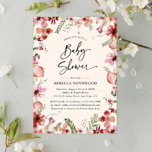 Invitation Boho Watercolor Floral Girl Baby shower