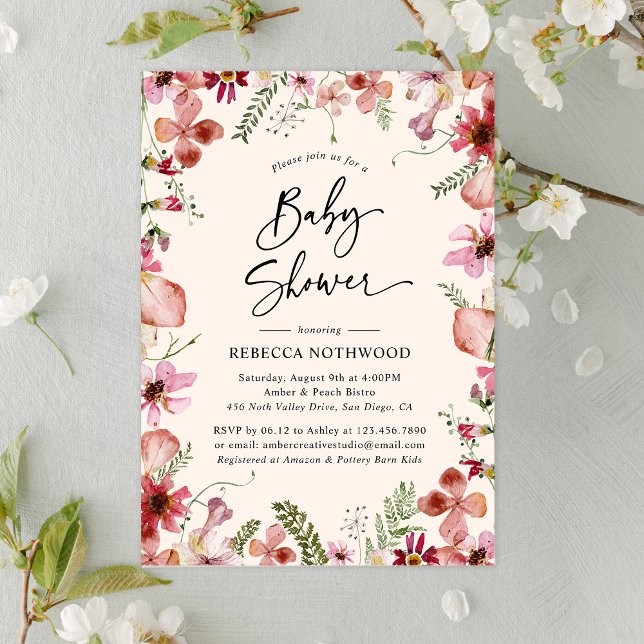 Invitation Boho Watercolor Floral Girl Baby shower (Créateur téléchargé)