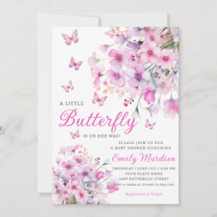 Invitation Boho Watercolor Floral Girl Baby shower papillon