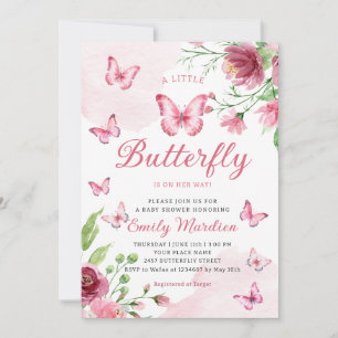 Invitation Boho Watercolor Floral Girl Baby shower papillon
