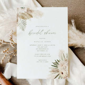 Invitation Boho Watercolor Floral + Pampas Bridal Shower