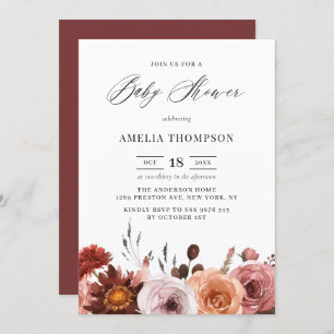 Invitation Boho Watercolor Flowers Garland Baby shower d'auto