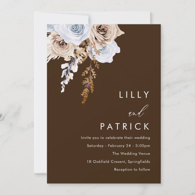 Invitation Boho Watercolor Flowers Mariage moderne (Devant)