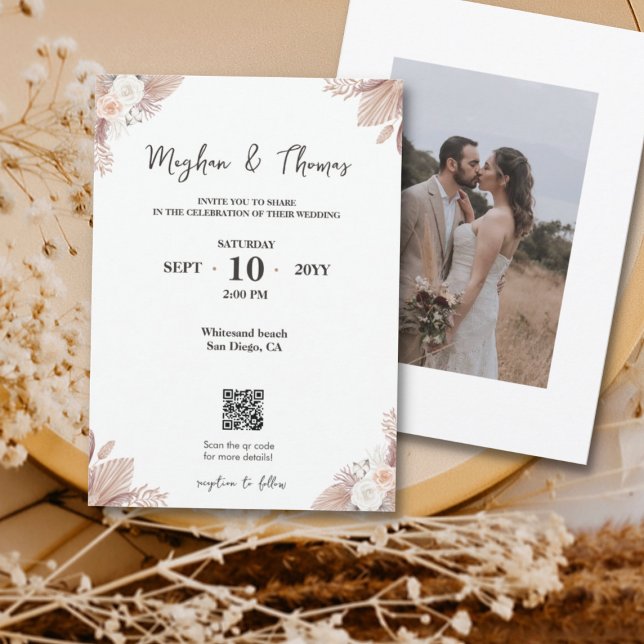 Invitation Boho Watercolor Flowers Modèle code QR Mariage (Créateur téléchargé)