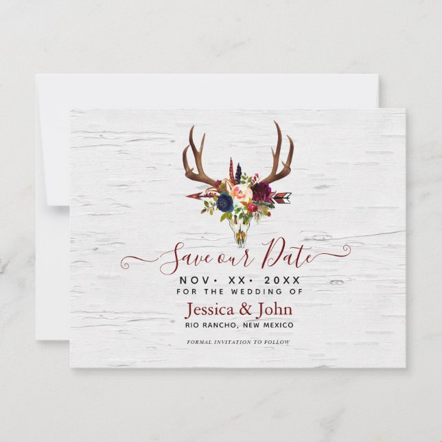 Invitation Boho Watercolor Flowers Skull Arrow Sauvez notre d (Devant)
