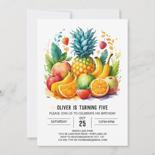 Invitation Boho Watercolor Fruits en ligne Anniversaire (Devant)