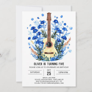 Invitation Boho Watercolor Guitare Boy Anniversaire