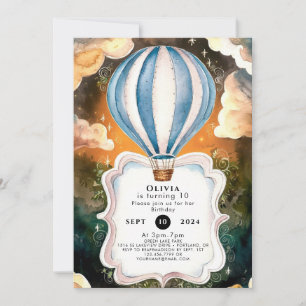 Invitation Boho Watercolor Hot Air Balloon Anniversaire