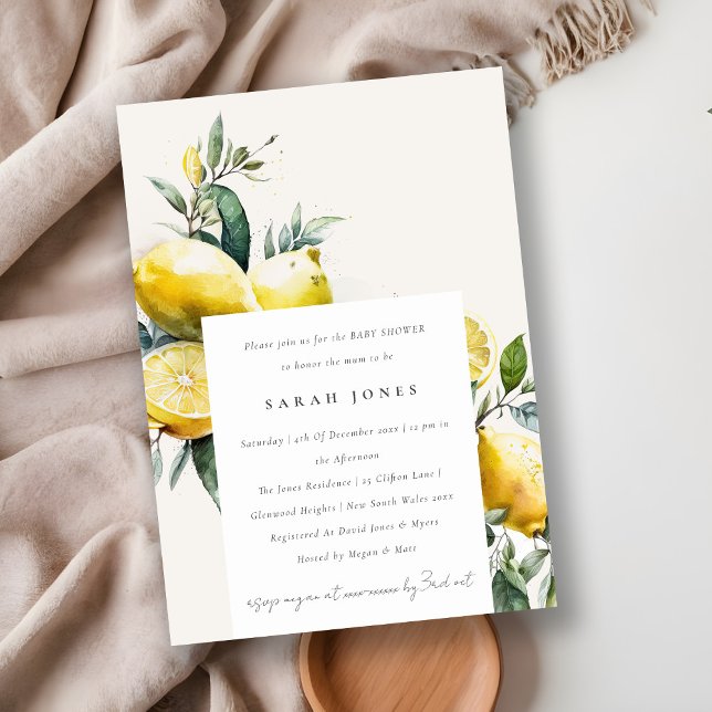 Invitation Boho Watercolor Jaune Lemon Garden Baby shower (Créateur téléchargé)