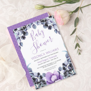 Invitation Boho Watercolor Lavender Berry Baby shower Floral