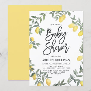 Invitation Boho Watercolor Lemon Wreath Baby shower