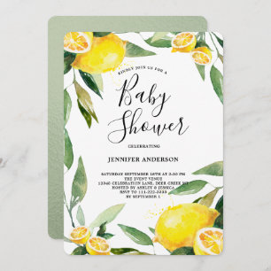 Invitation Boho Watercolor Lemon Wreath Baby shower