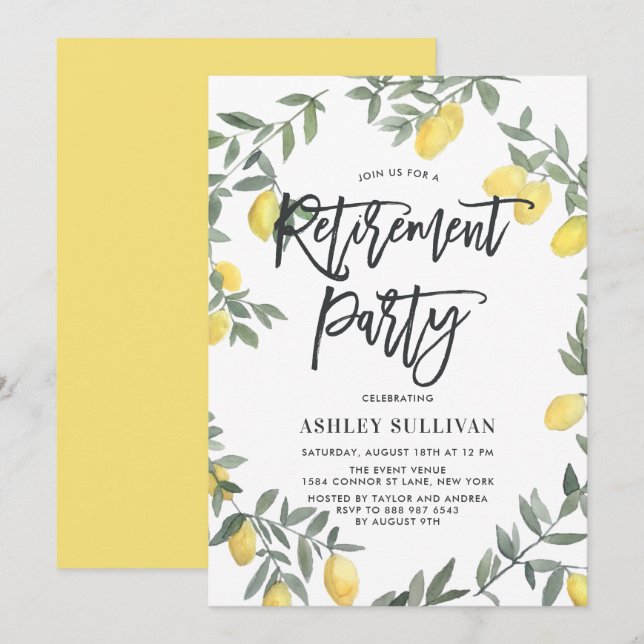 Invitation Boho Watercolor Lemon Wreath RetiParty (Devant / Derrière)