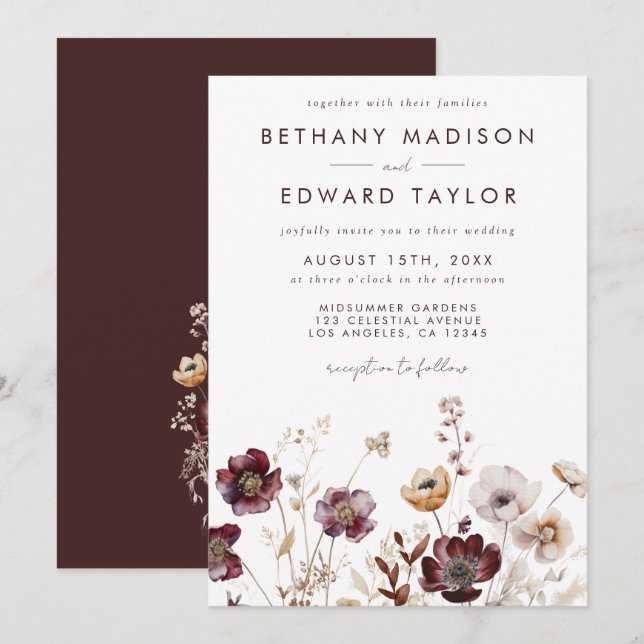 Invitation Boho Watercolor Mariage Floral (Devant / Derrière)