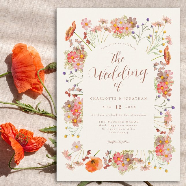 Invitation Boho Watercolor Mariage Floral (Elegant script wildflower wedding invitation)