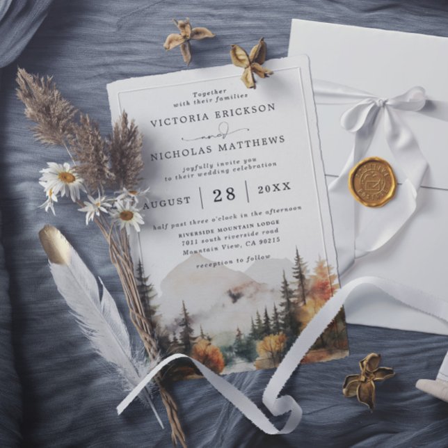 Invitation Boho Watercolor Mountain Budget QR code Wedding (Créateur téléchargé)