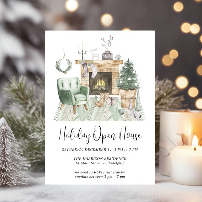 Invitation Boho Watercolor Noël Holiday Open House (Créateur téléchargé)