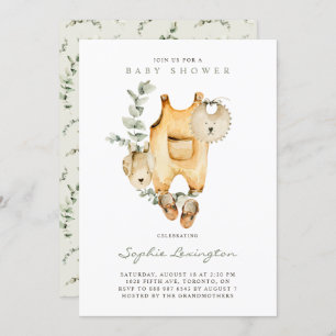 Invitation Boho Watercolor Overalls Eucalyptus Baby shower