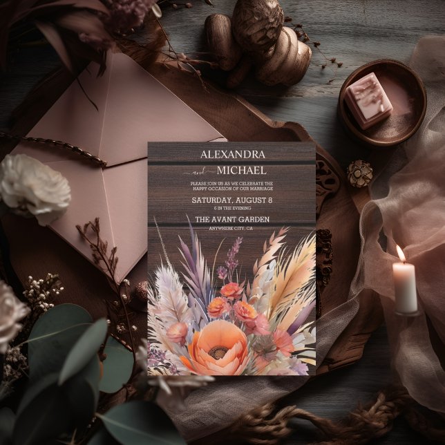 Invitation Boho Watercolor Pampas Grass Mariage (Créateur téléchargé)