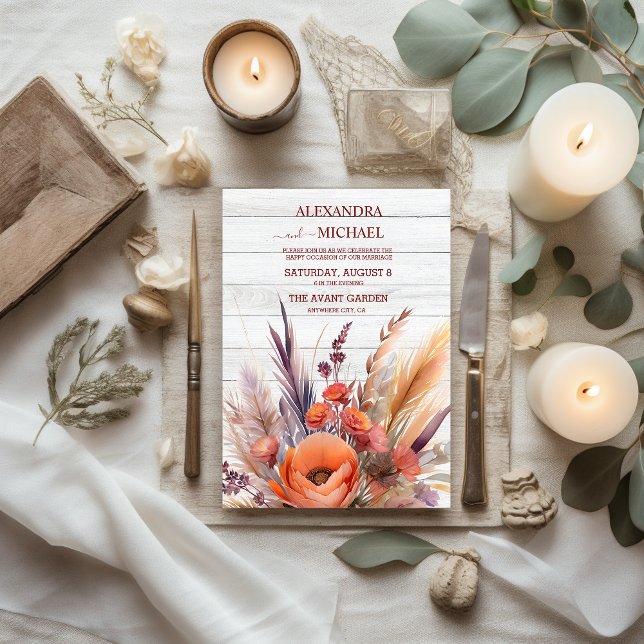 Invitation Boho Watercolor Pampas Grass Mariage (Créateur téléchargé)