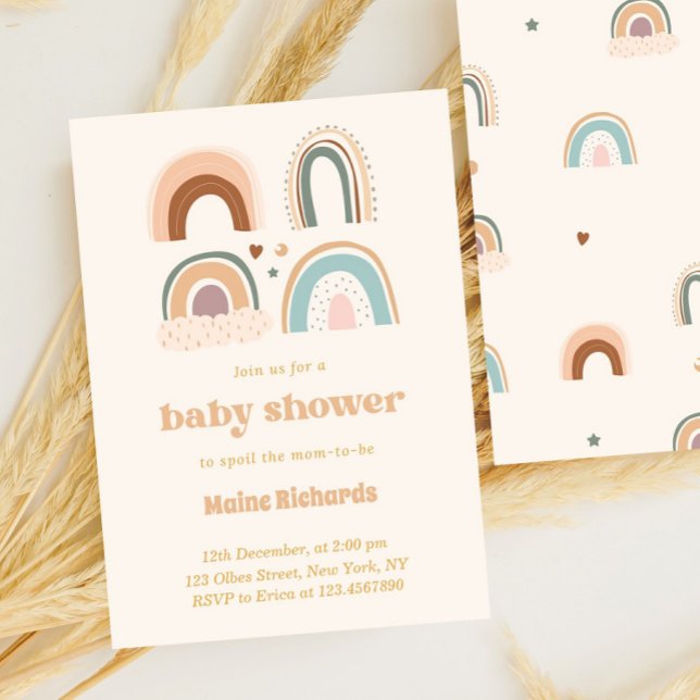 Invitation Boho Watercolor Rainbow Baby shower mou (rainbow, boho, baby shower, bohemian baby shower, modern, rainbow baby shower, Chic baby shower, tre)