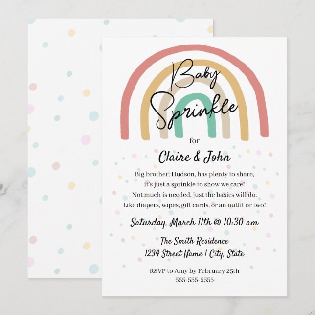 Invitation Boho Watercolor Rainbow Baby Sprinkle (Devant / Derrière)