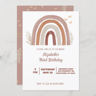 Invitation Boho Watercolor Rainbow Birday Pampas Grasse