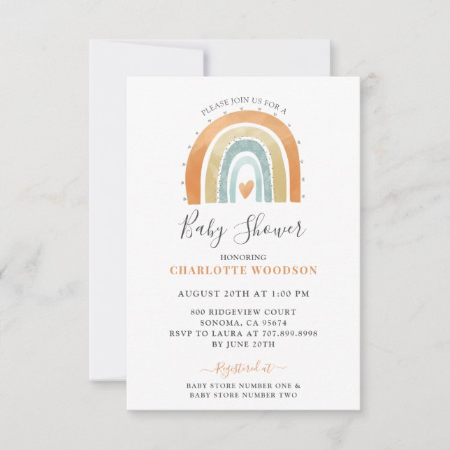 Invitation Boho Watercolor Rainbow Boy Baby shower (Devant)