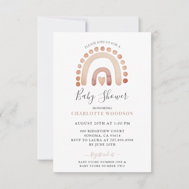 Invitation Boho Watercolor Rainbow Boy Baby shower Invitatiat (Devant)