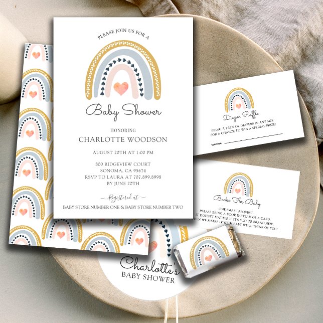Invitation Boho Watercolor Rainbow Girl Baby shower (Créateur téléchargé)