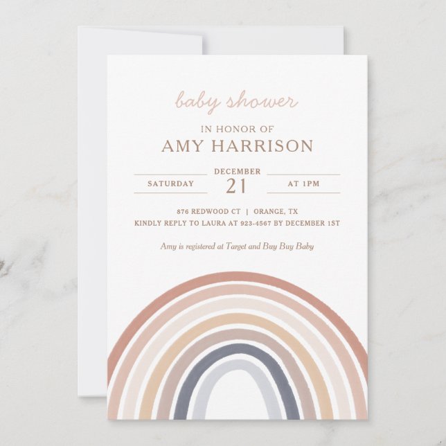 Invitation Boho Watercolor Rainbow Girl Baby shower Invitatia (Devant)