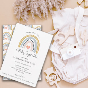 Invitation Boho Watercolor Rainbow Girl Baby Sprinkl