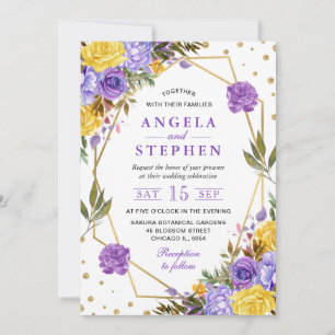 Invitation Boho Watercolor Spring Flowers Gold Frame Mariage