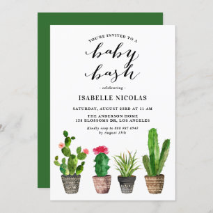 Invitation Boho Watercolor Succulents Baby shower d'été Bash